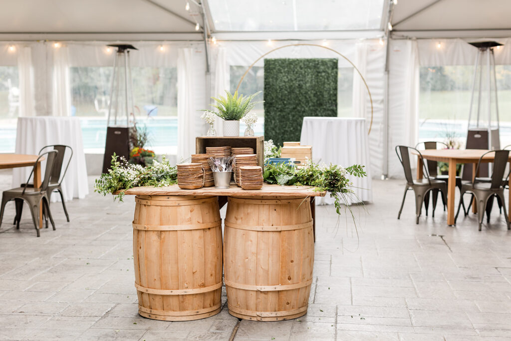 The veranda at Flourtown Country Club set up for an event