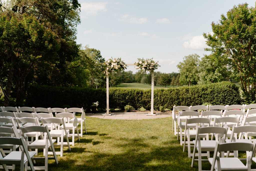 Garden ceremony location overlooking the golf course at Flourtown Country Club